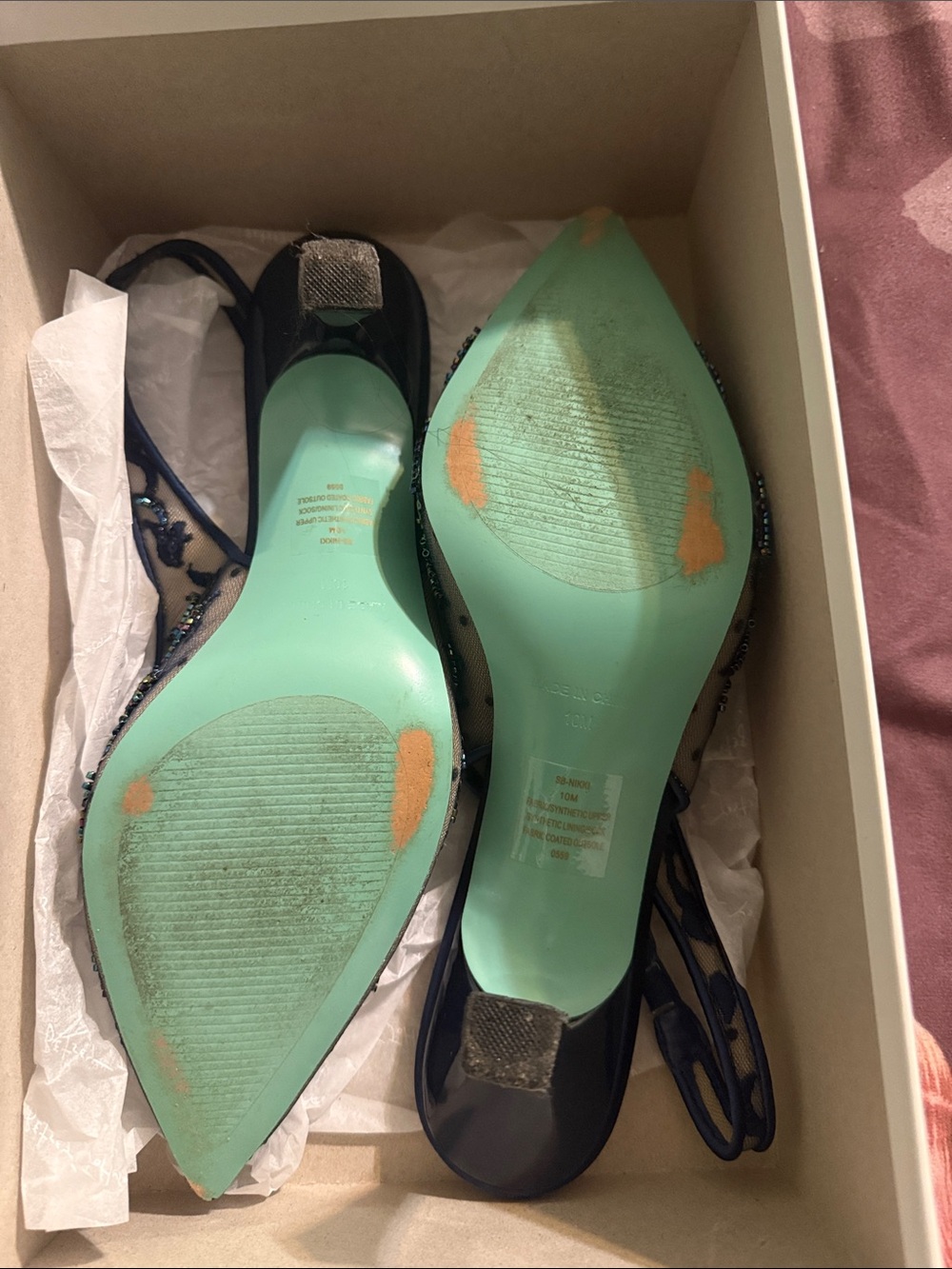 Betsey Johnson Navy and Nude Beaded Slingback Pointed Pumps - Picture 5 of 5